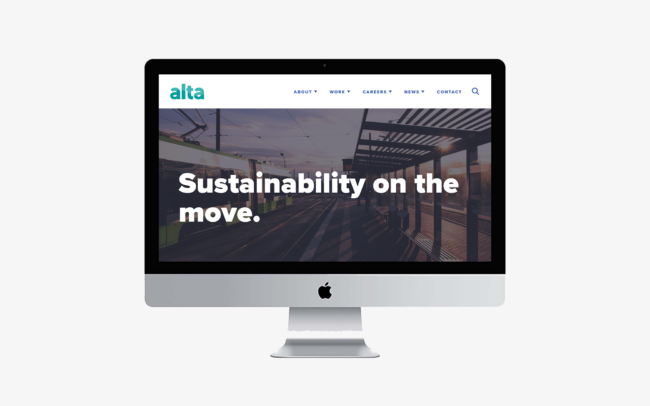 Alta website mockup that incorporates the updated visual identity.